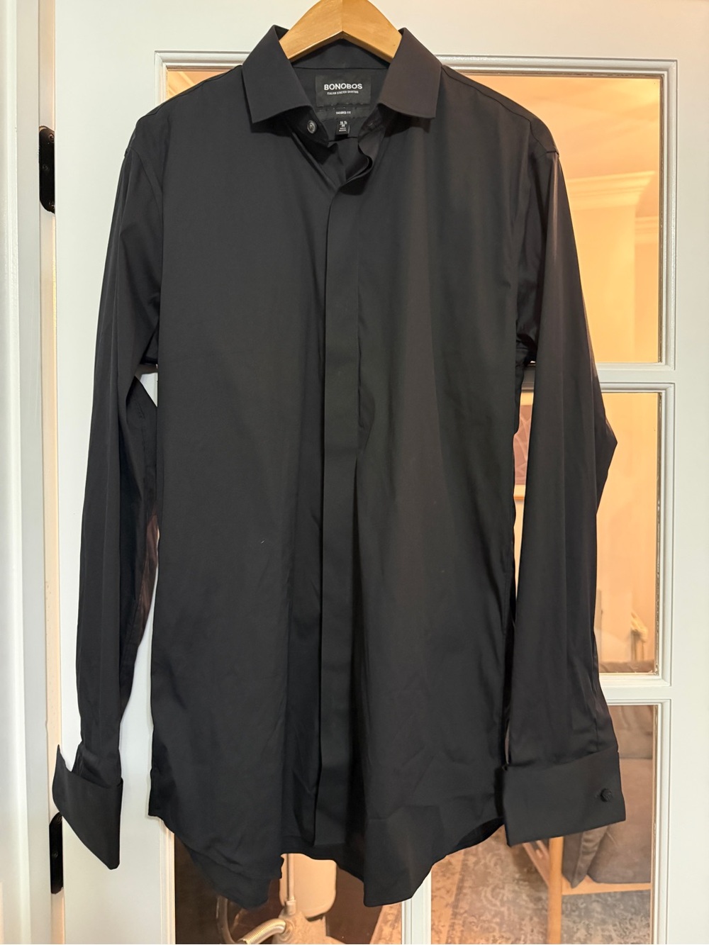 Bonobos Italian Stretch Dress Shirt Black Tailored Fit 16.5 36 French Cuff